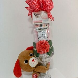 Valentines Red and Brown Plush Dog with Gift Set